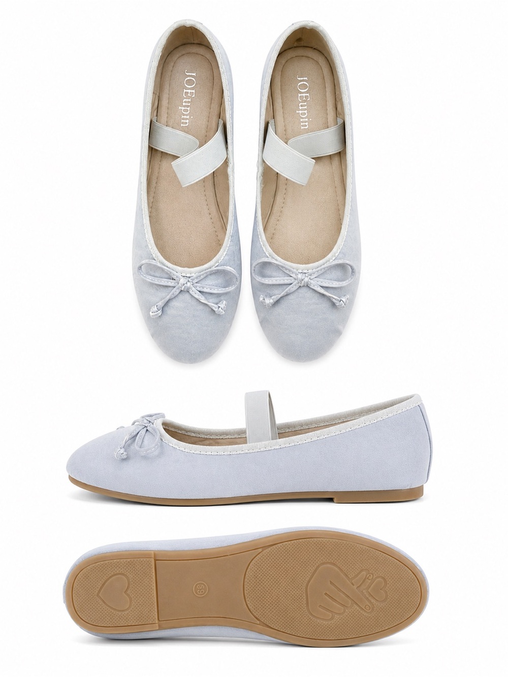 Light Blue Satin Mary Jane Ballet Flats Bow Wedding Party Shoes Size 8 EUC